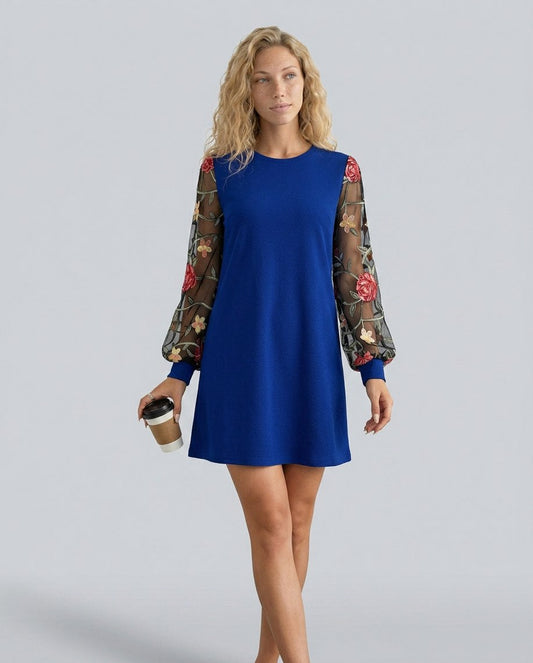 Embroidered Long Sleeve A-Line Mini Dress