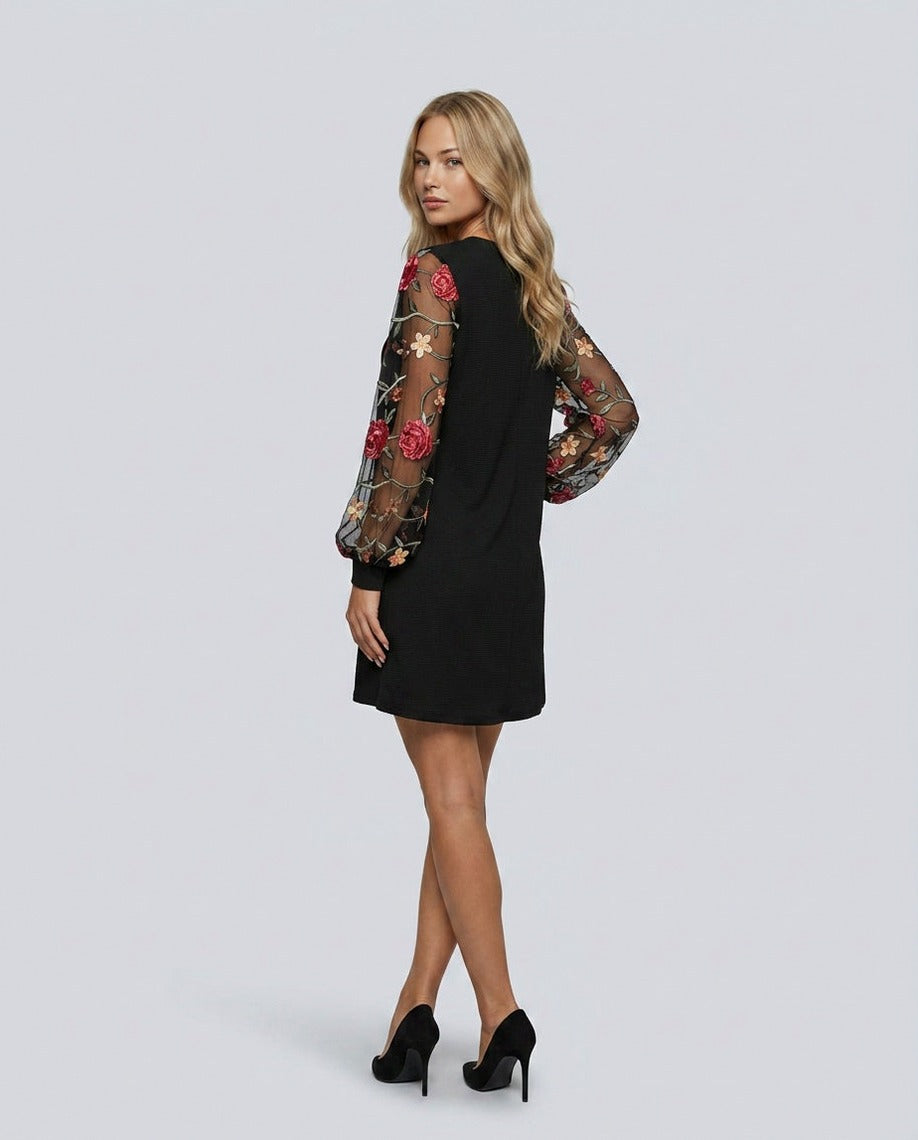 Embroidered Long Sleeve A-Line Mini Dress