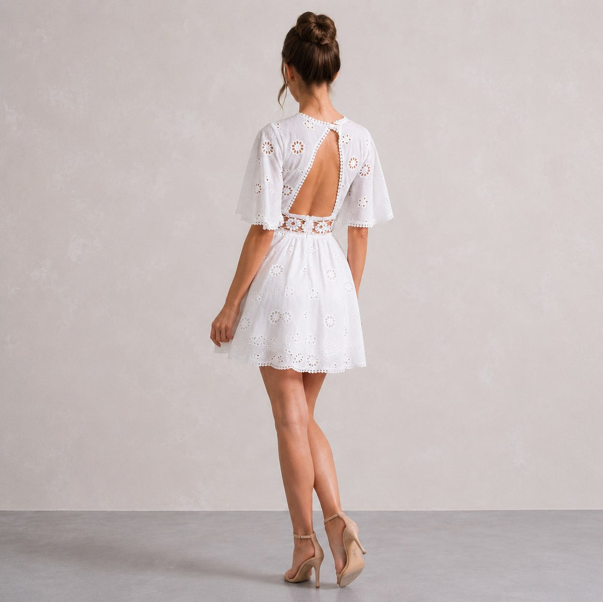 Eyelet Cutout A-Line Mini Dress