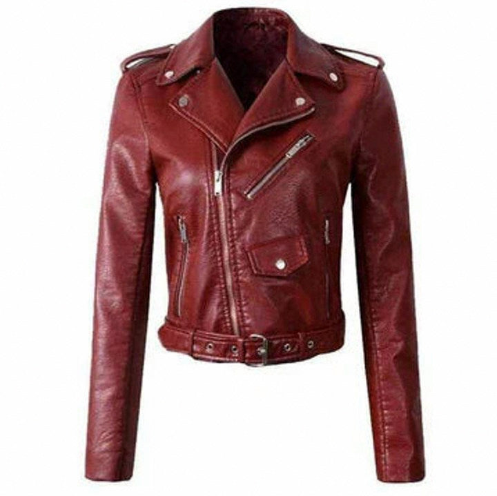 Faux Leather Long Sleeve Belted Jacket