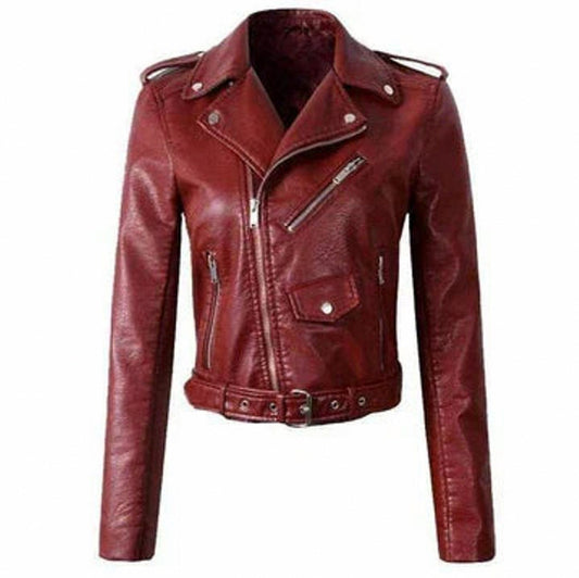 Faux Leather Long Sleeve Belted Jacket