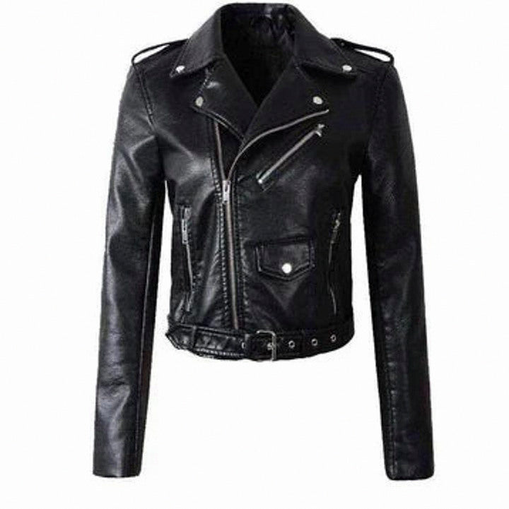 Faux Leather Long Sleeve Belted Jacket