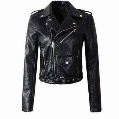 Faux Leather Long Sleeve Belted Jacket