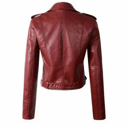 Faux Leather Long Sleeve Belted Jacket