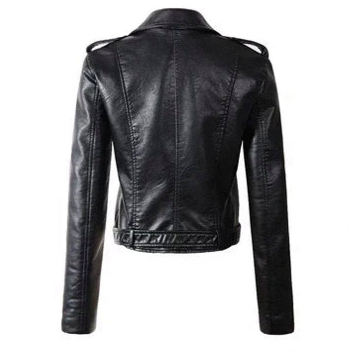 Faux Leather Long Sleeve Belted Jacket