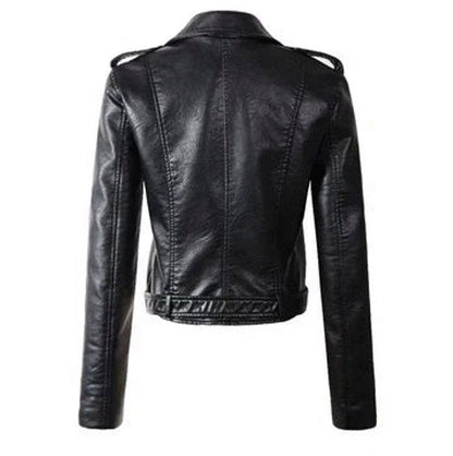 Faux Leather Long Sleeve Belted Jacket