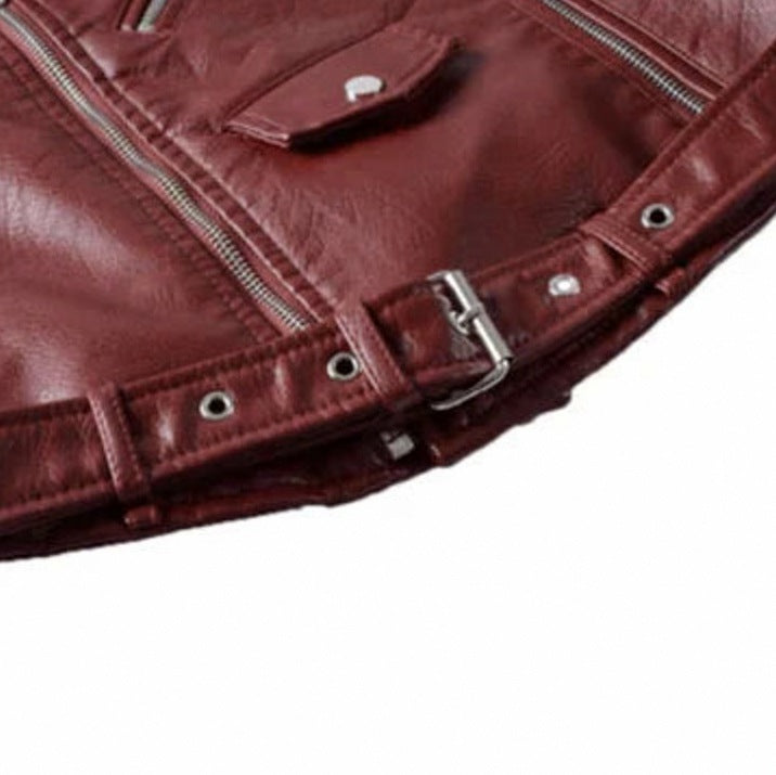 Faux Leather Long Sleeve Belted Jacket
