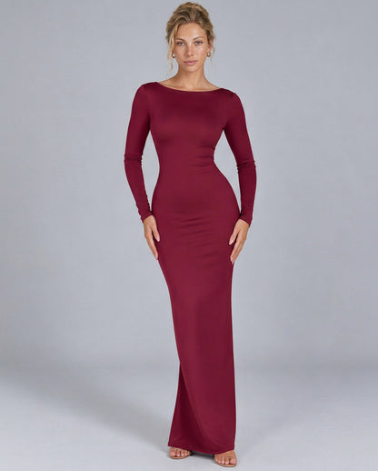 Fitted Boat Neck Maxi Dress