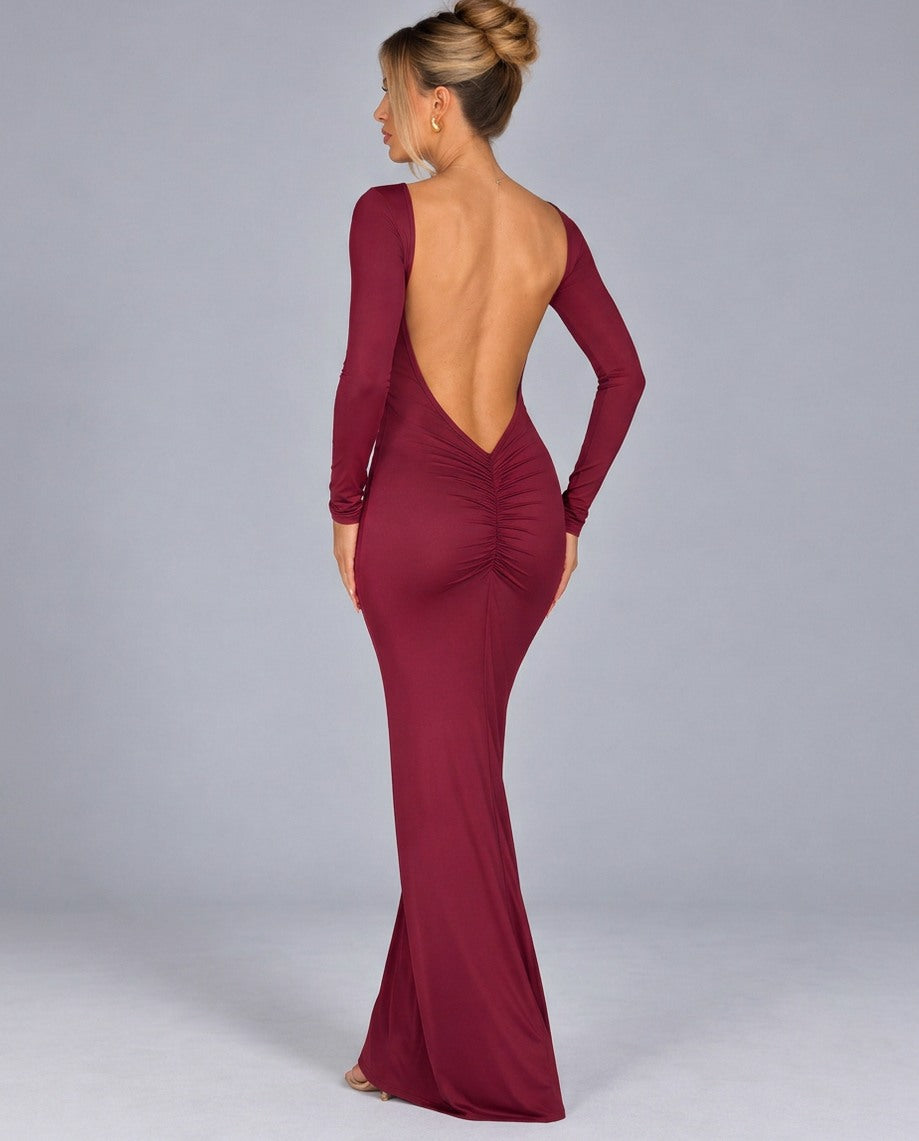 Fitted Boat Neck Maxi Dress