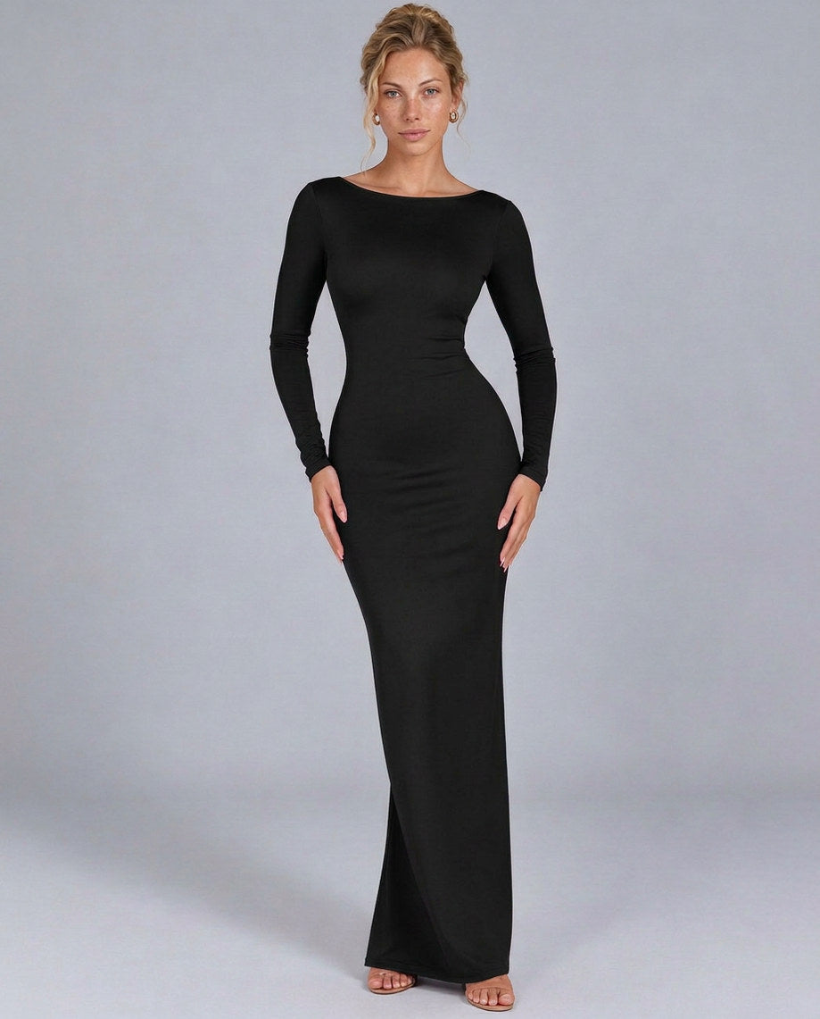 Fitted Boat Neck Maxi Dress