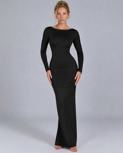 Fitted Boat Neck Maxi Dress