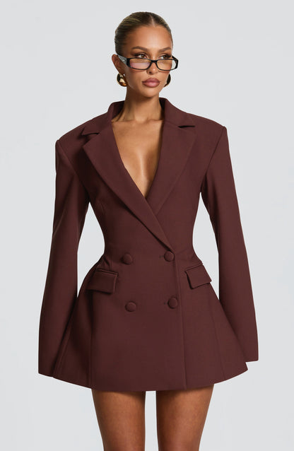 Fitted Long Sleeve Mini Blazer Dress