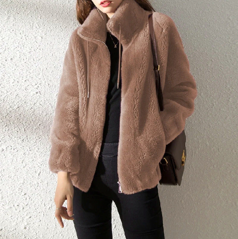 Fleece Stand Collar Zip Jacket