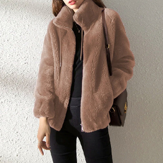 Fleece Stand Collar Zip Jacket