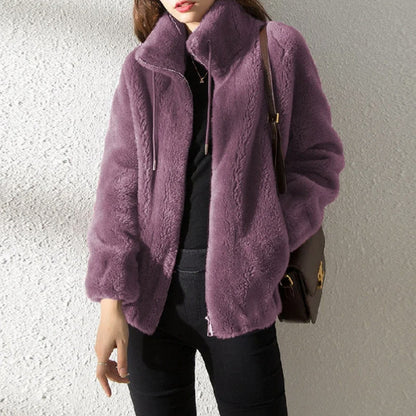 Fleece Stand Collar Zip Jacket