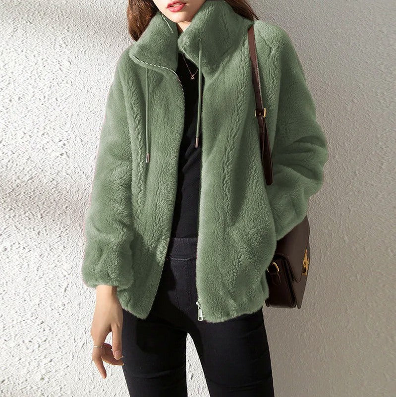 Fleece Stand Collar Zip Jacket