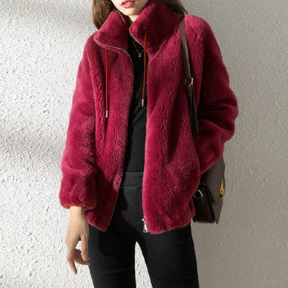 Fleece Stand Collar Zip Jacket