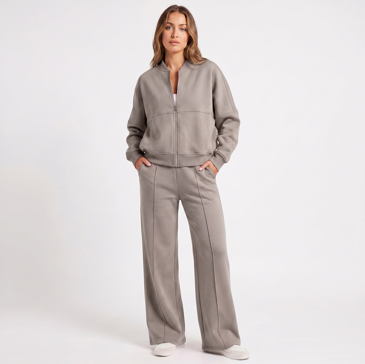Fleece Zip Front Wide Leg Set