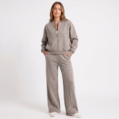 Fleece Zip Front Wide Leg Set