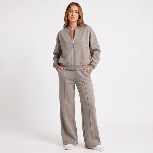 Fleece Zip Front Wide Leg Set