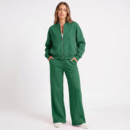 Fleece Zip Front Wide Leg Set