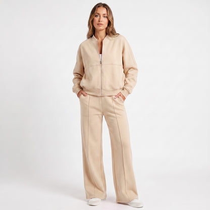 Fleece Zip Front Wide Leg Set