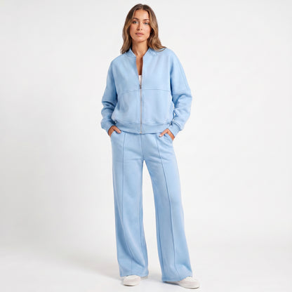 Fleece Zip Front Wide Leg Set