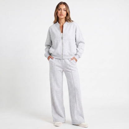 Fleece Zip Front Wide Leg Set