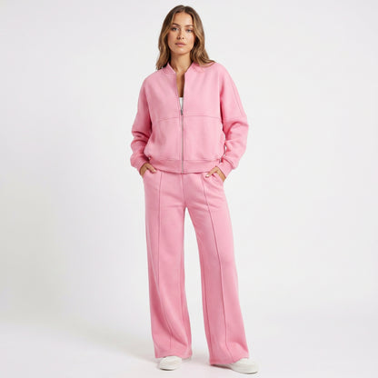 Fleece Zip Front Wide Leg Set