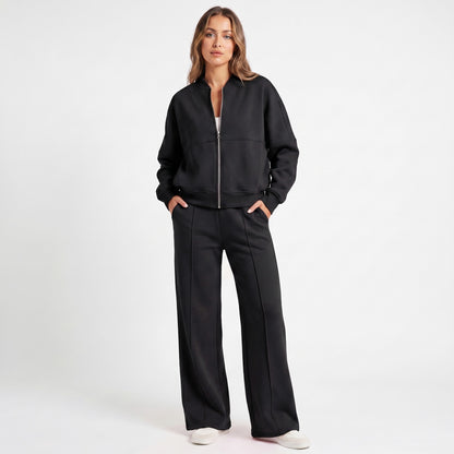 Fleece Zip Front Wide Leg Set