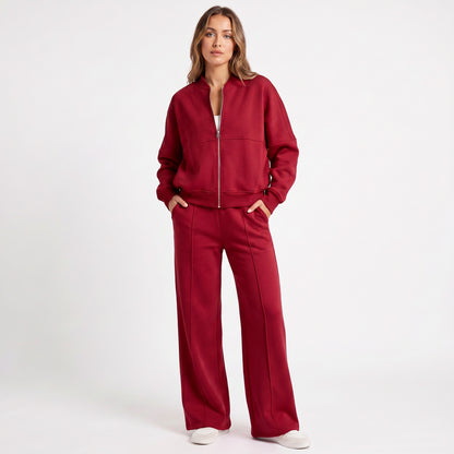 Fleece Zip Front Wide Leg Set