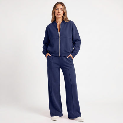 Fleece Zip Front Wide Leg Set