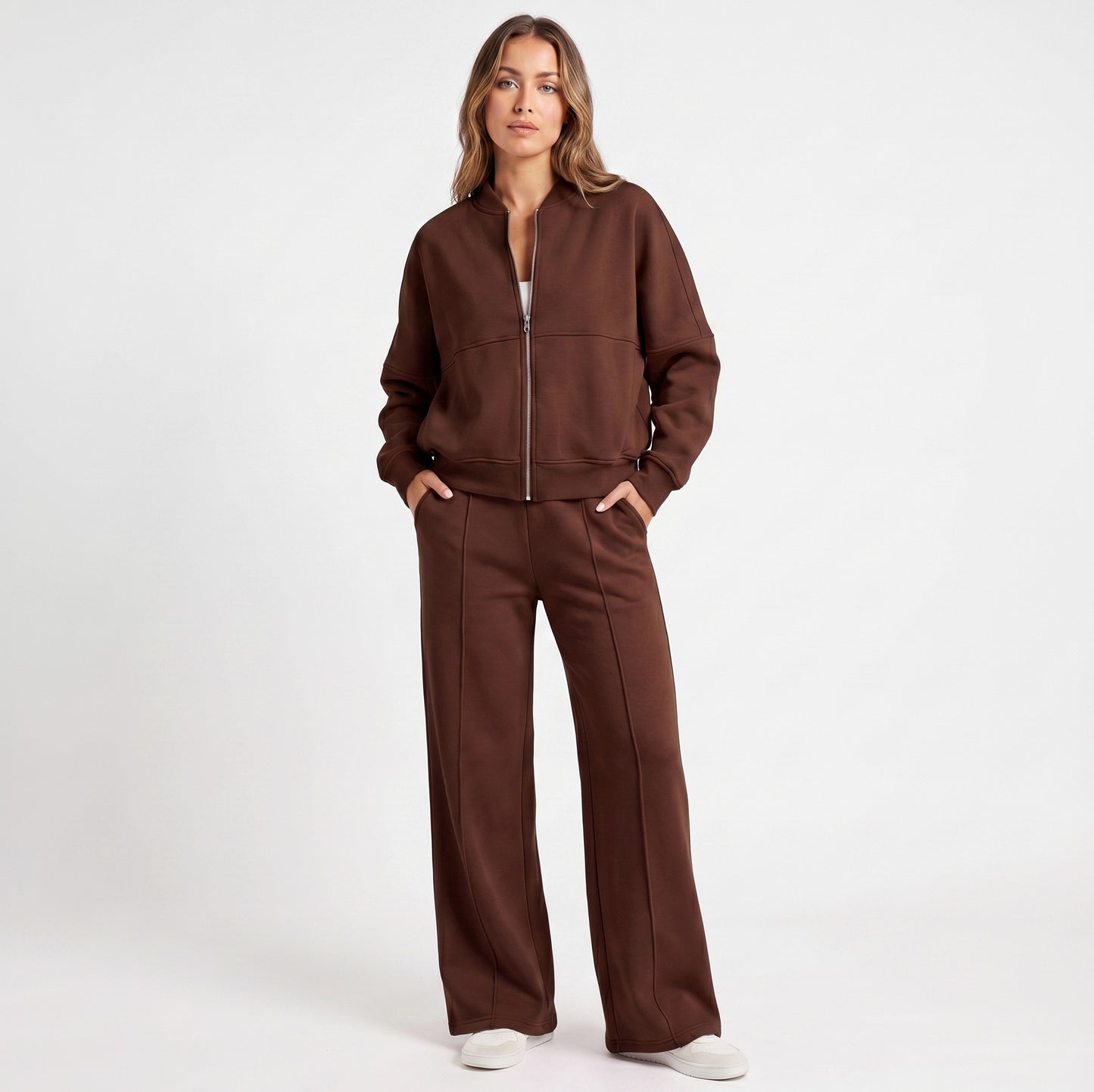 Fleece Zip Front Wide Leg Set