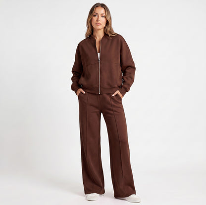 Fleece Zip Front Wide Leg Set