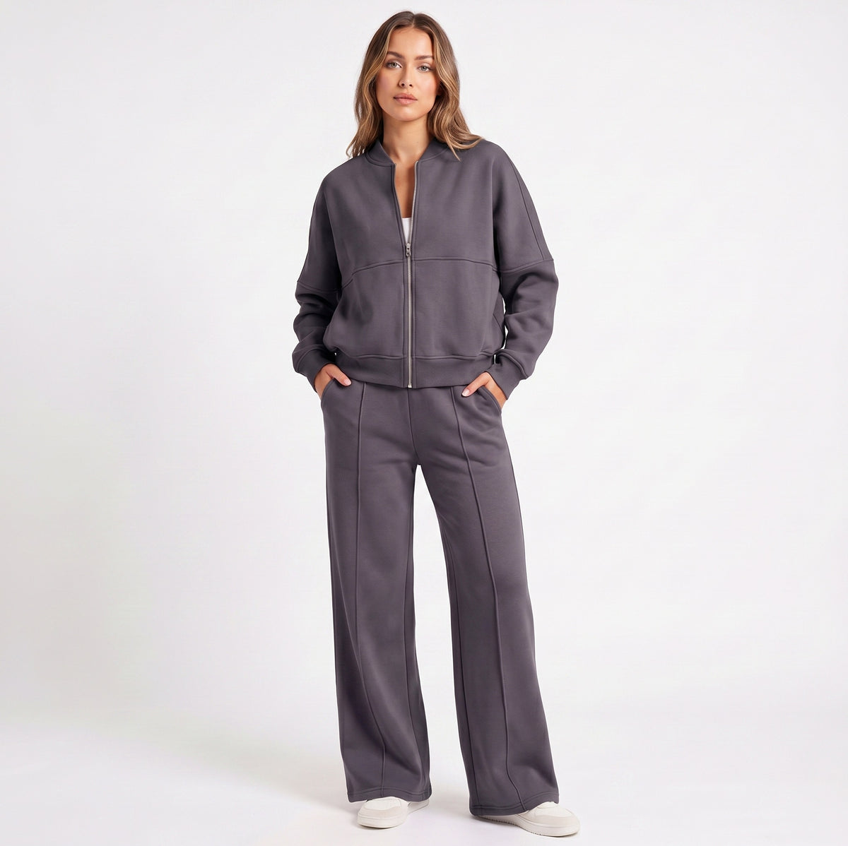 Fleece Zip Front Wide Leg Set