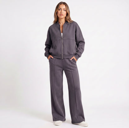 Fleece Zip Front Wide Leg Set