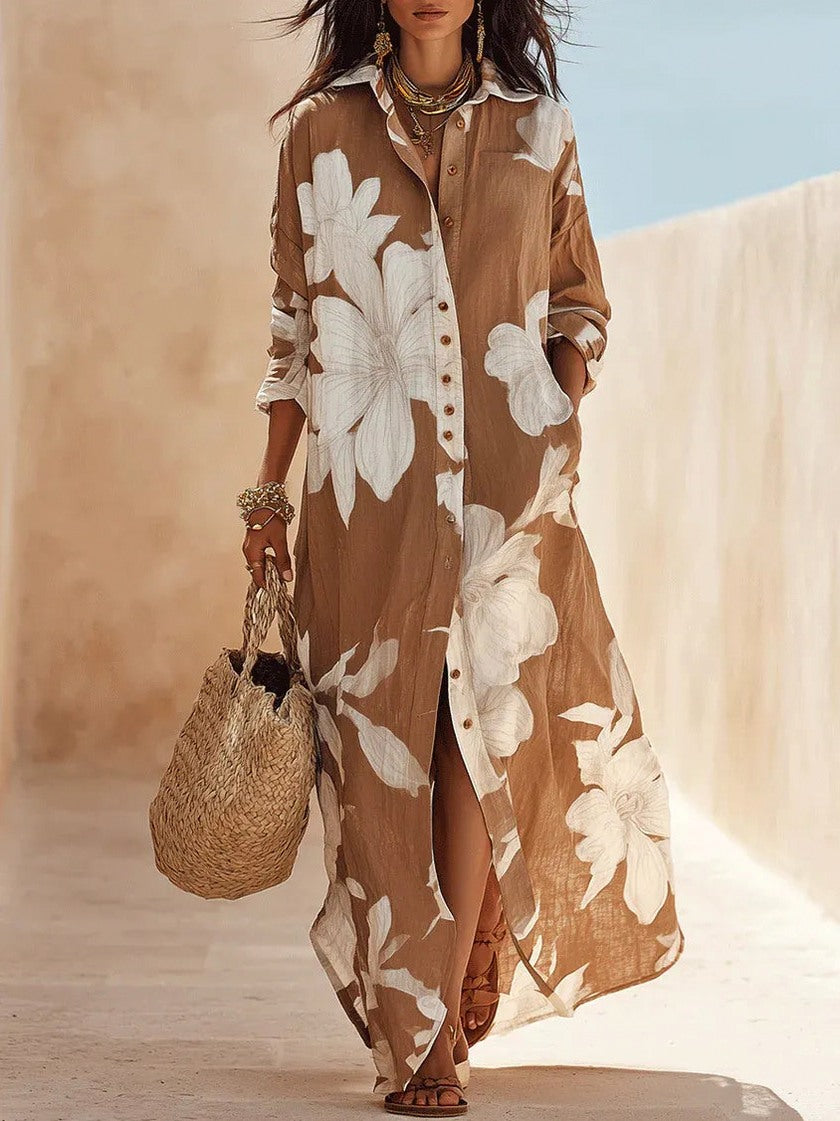 Floral Button Front Maxi Shirt Dress