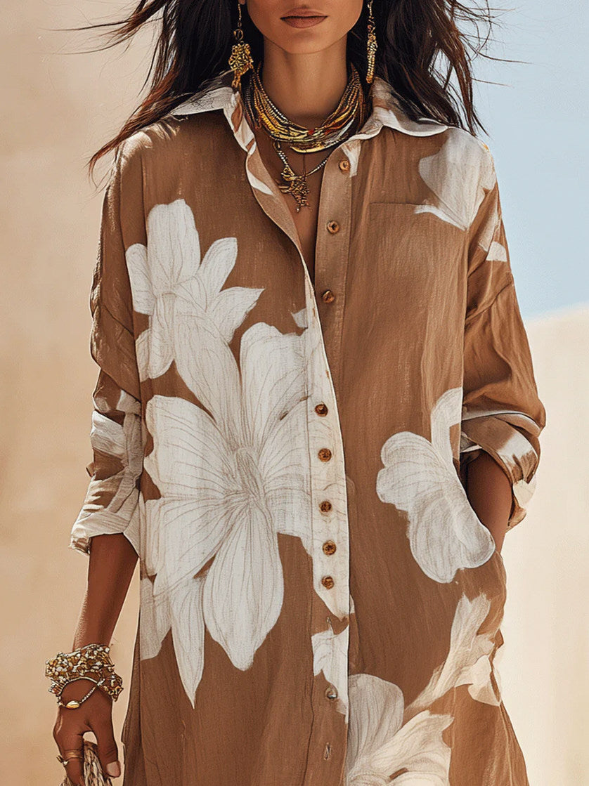 Floral Button Front Maxi Shirt Dress
