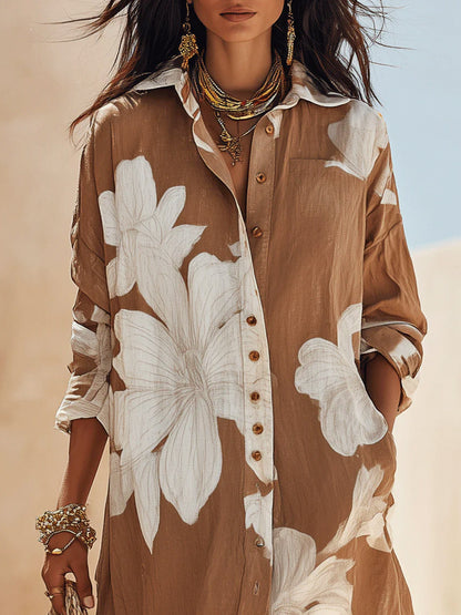 Floral Button Front Maxi Shirt Dress