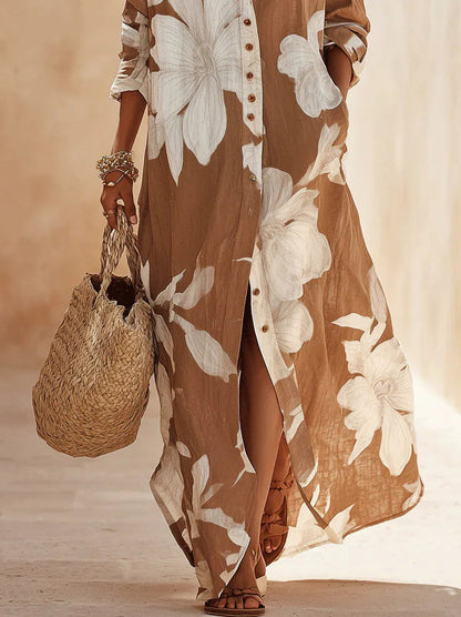 Floral Button Front Maxi Shirt Dress