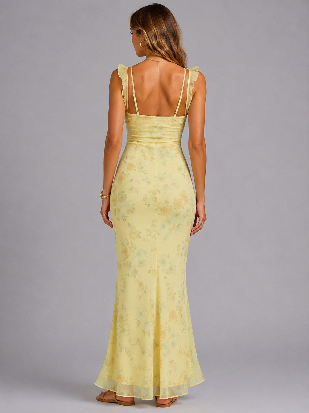 Floral Chiffon Ruffle Maxi Dress