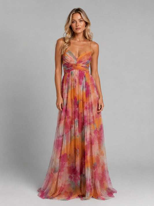 Floral Chiffon Strappy Maxi Dress