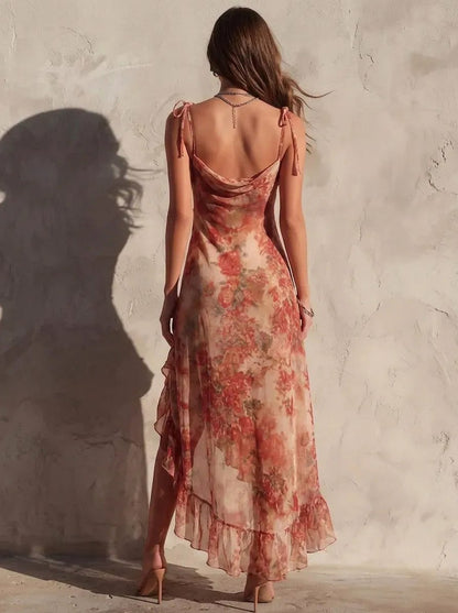 Floral Sweetheart Ruffle Maxi Dress