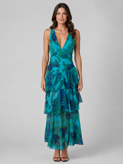 Floral Chiffon Tiered Maxi Dress