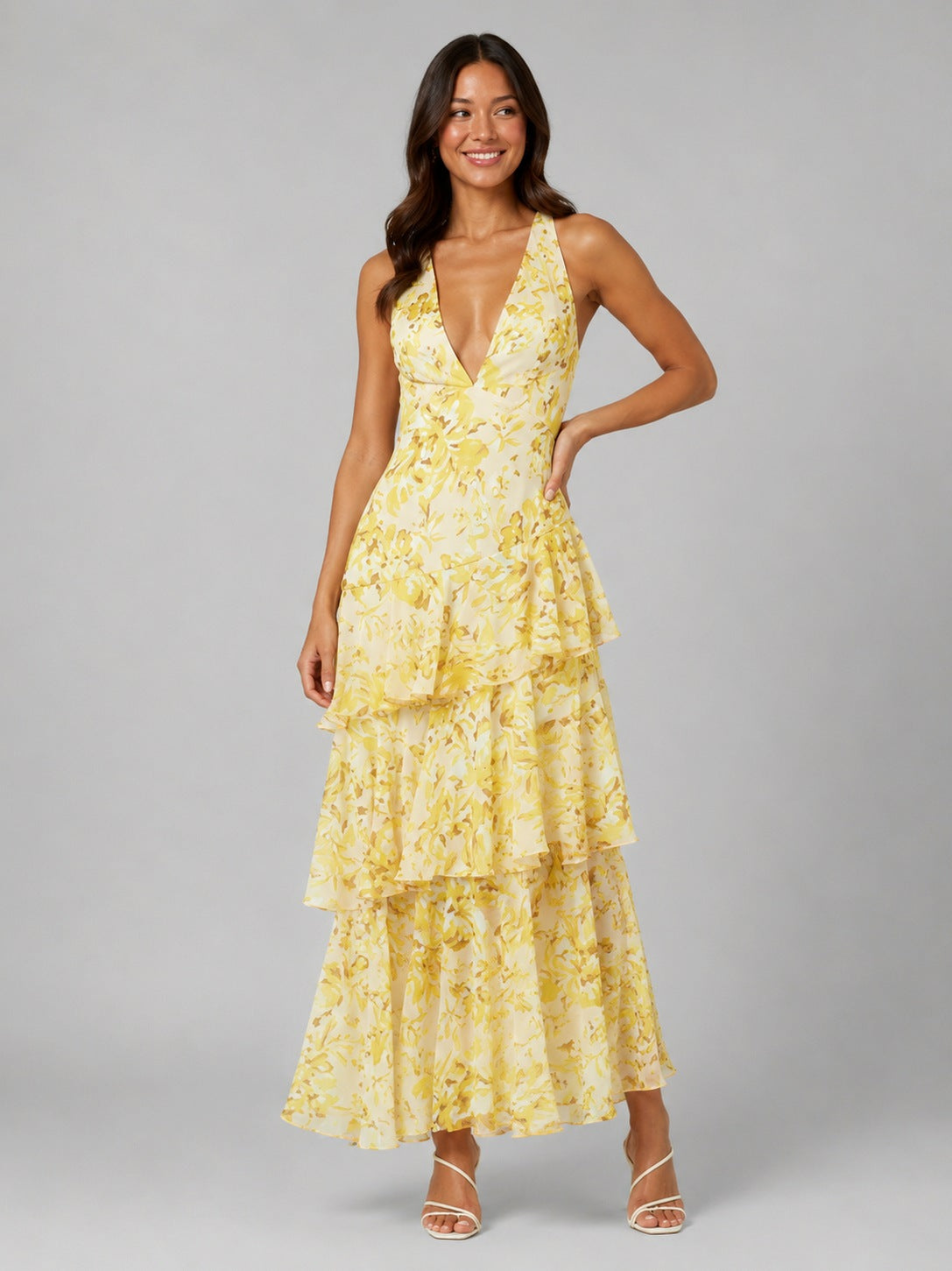 Floral Chiffon Tiered Maxi Dress