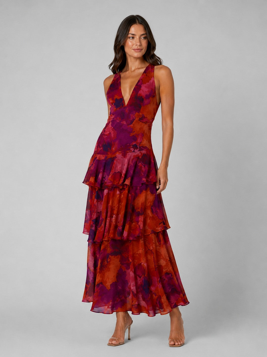 Floral Chiffon Tiered Maxi Dress