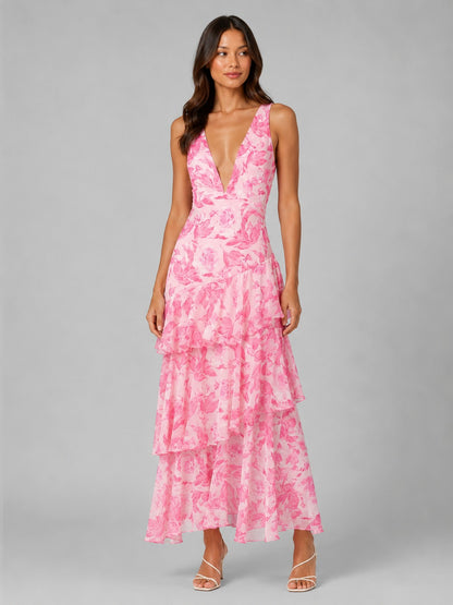 Floral Chiffon Tiered Maxi Dress
