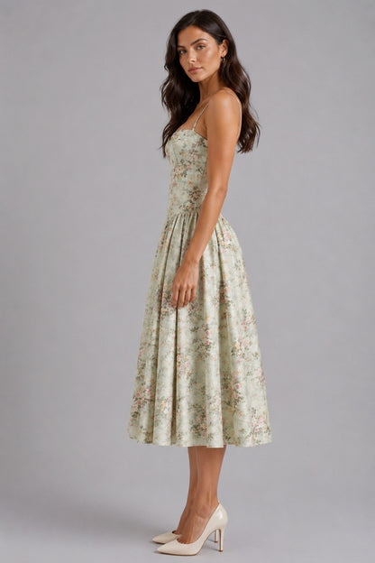 Floral Corset Drop Waist Midi
