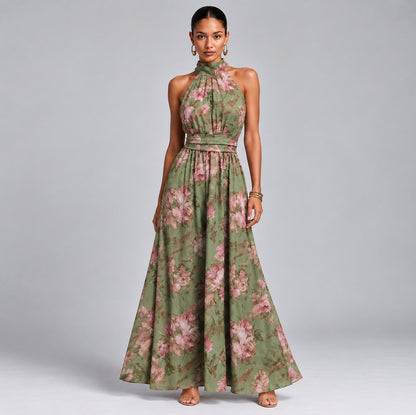 Floral Halter Wide Leg Jumpsuit