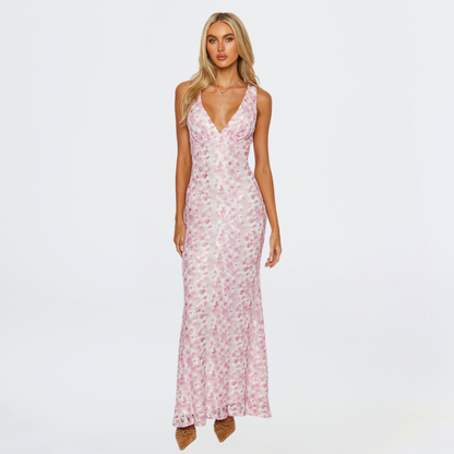 Floral Lace V-Neck Maxi Dress